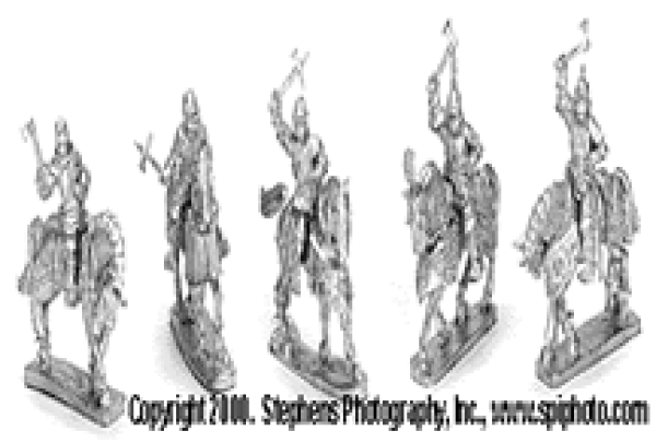 Mounted Knghts wth Axes half Armored Horses