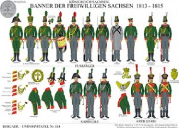 Sachsen: Banner der Frewllgen Sachsen 1813-15.  Fu§jaeger.  Sappeure.  Artllere