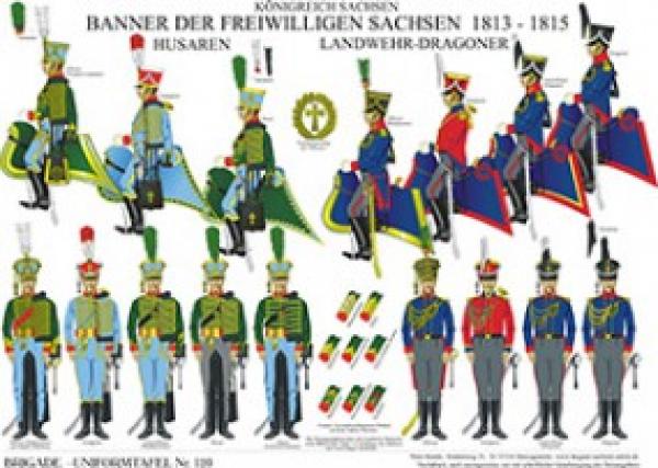 Sachsen: Banner der Frewllgen Sachsen 1813-15.  Husaren.  Landwehrdragoner