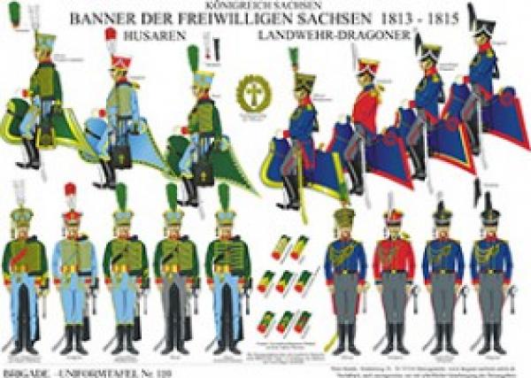 Sachsen: Banner der Freiwilligen Sachsen 1813-15.  Husaren.  Landwehrdragoner