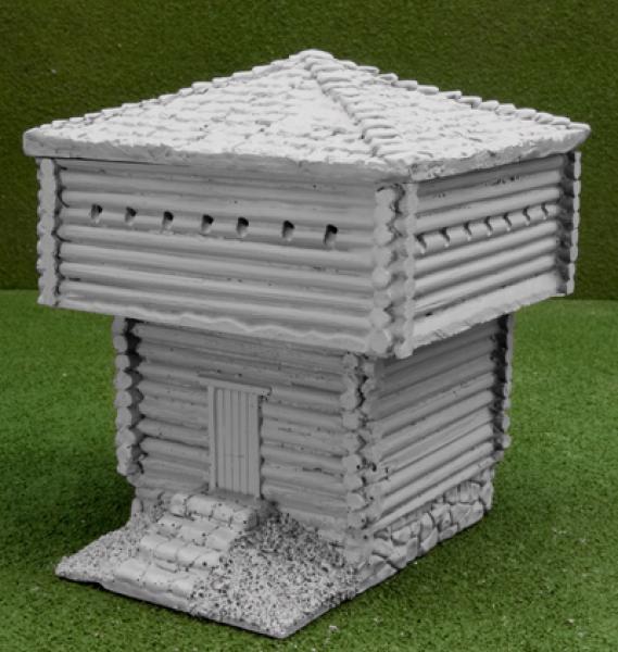 Large Block House.  rased base wth large roof